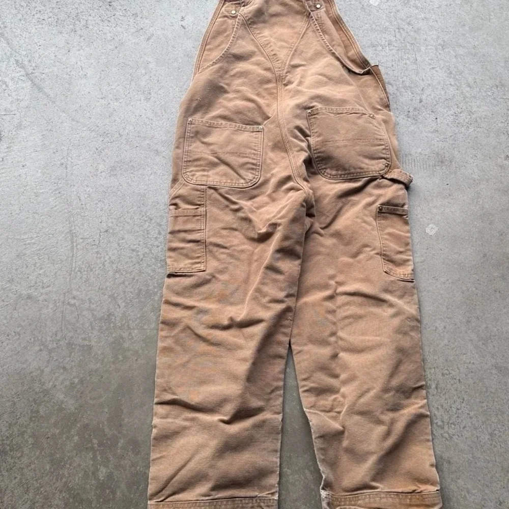 Vintage Carhartt Overalls Faded Distressed Dungarees 34/30 Tan Duck Double Knee - Picture 4 of 7